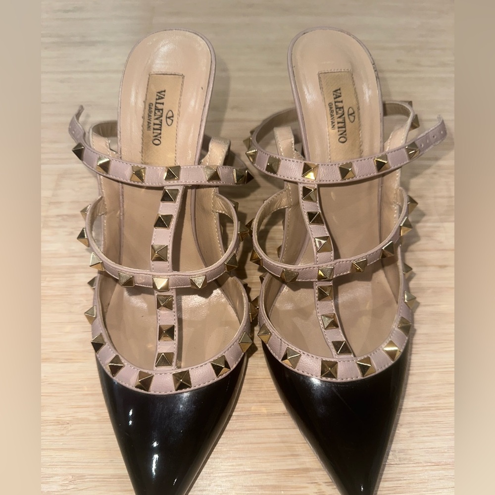 Valentino Black and Beige Studded Heels